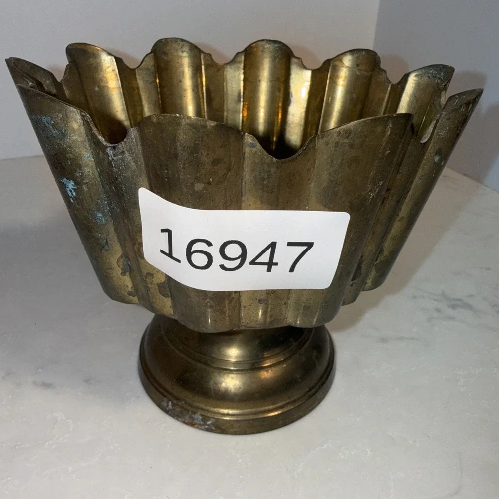 Vintage Solid Brass Pedestal Dish Compote Bowl Footed 5